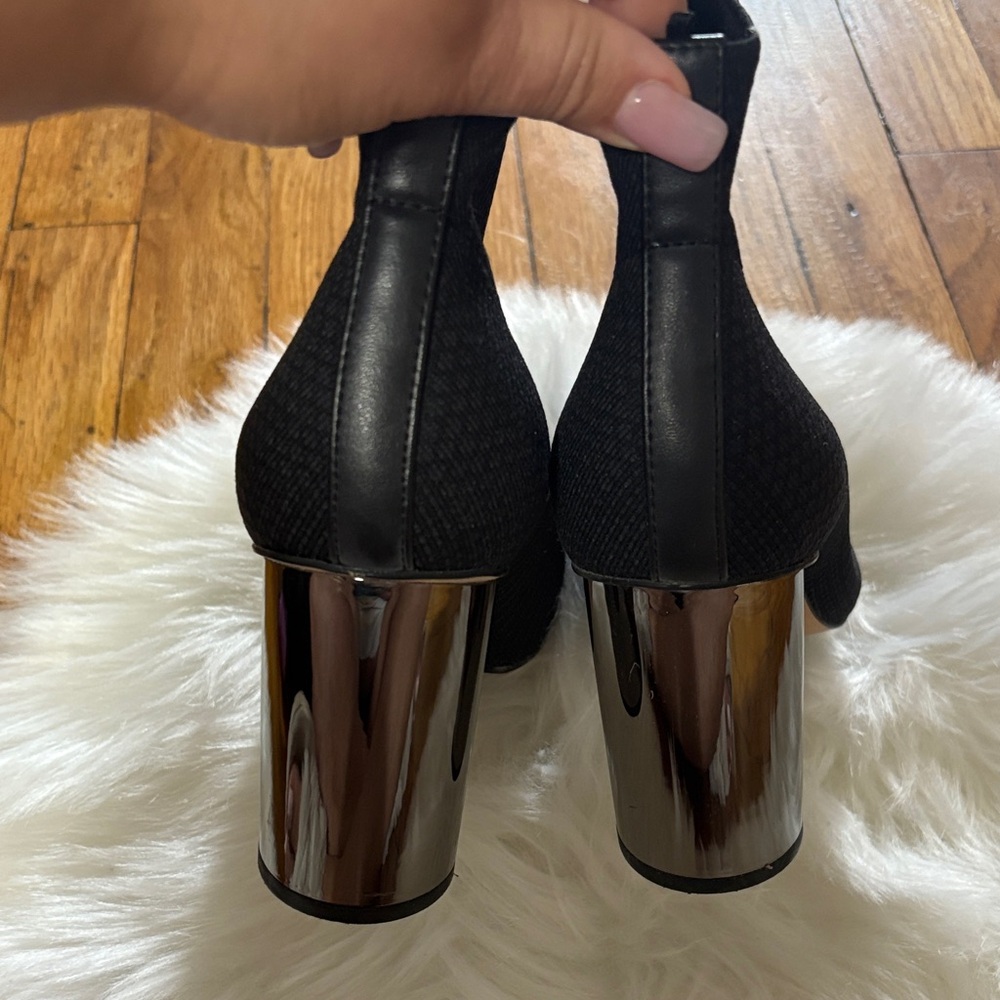 Zara Black Slingback Pumps with Metallic Block Heel